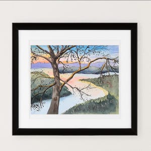 Winter at Table Rock Lake, Missouri Hand Painted Watercolor Painting Giclee Prints