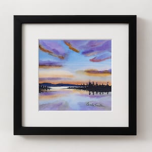 Sunset on Table Rock Lake, Missouri Hand Painted Watercolor Painting Giclee Prints