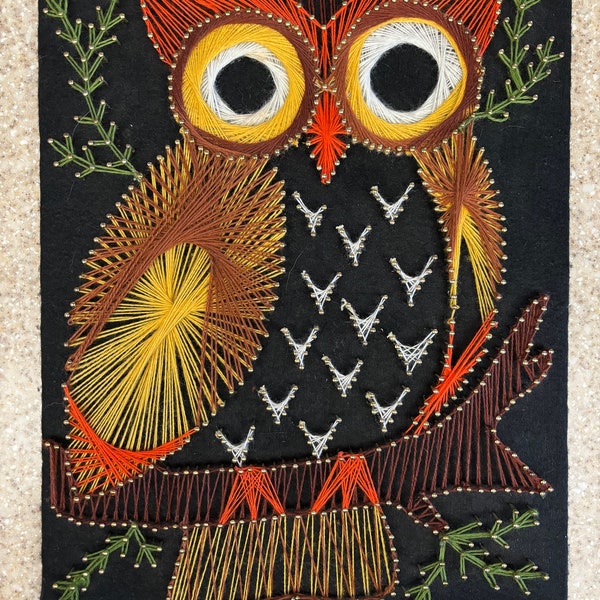 Vintage Retro Owl 1970’s 12 x 16 string and nail wall art. So colorful! Will fit right in with your groovy furnishings!