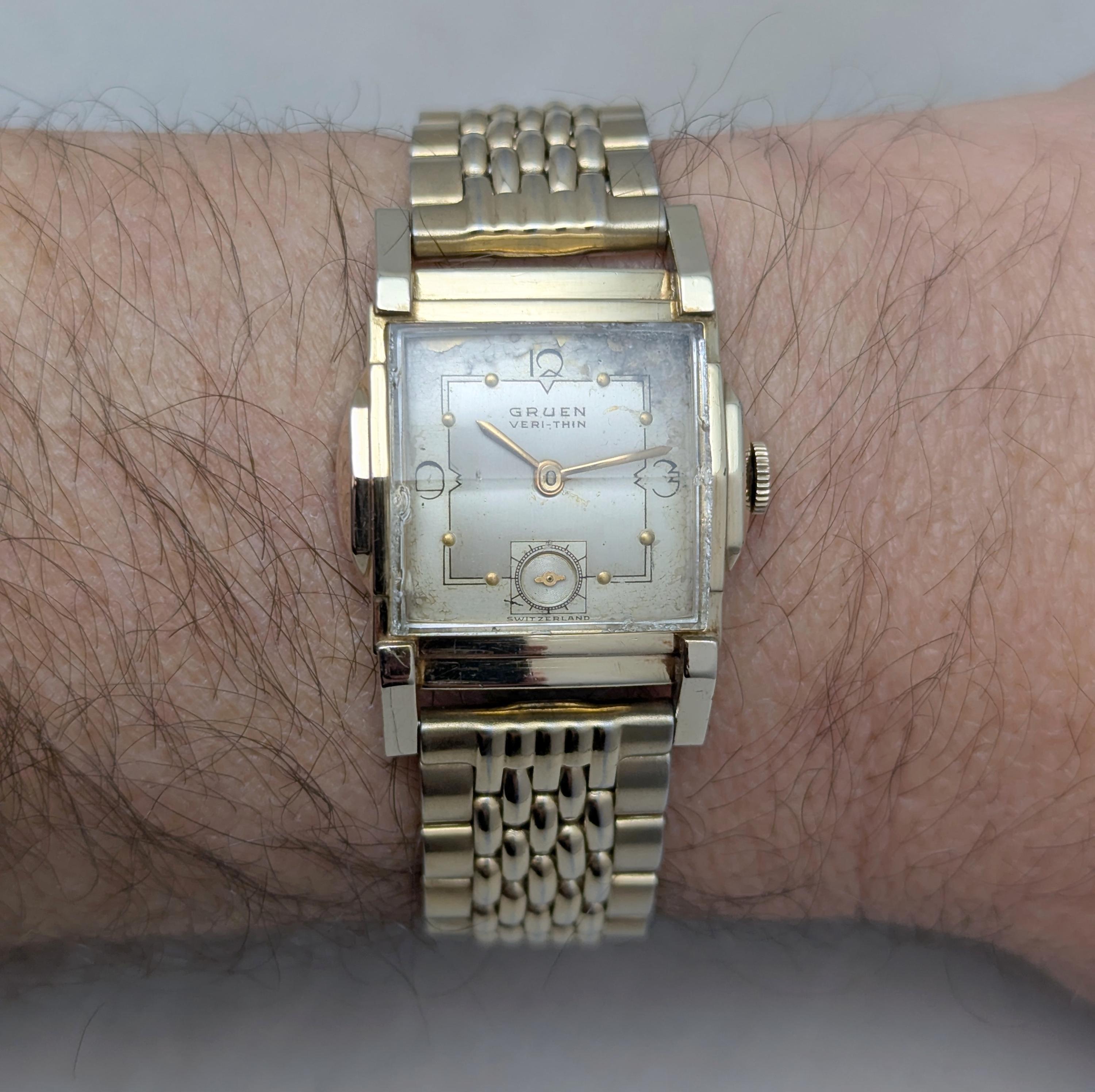 Vintage Gruen Veri-Thin Mens Watch 29mm Cream Dial Gold Stretch Band Manual Gruen Veri-Thin Precision 21 Watch main image 2