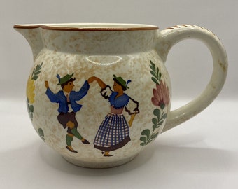 Vintage Alpine Peasant Ware Pitcher, Hand Painted in Germany, 1 Quart