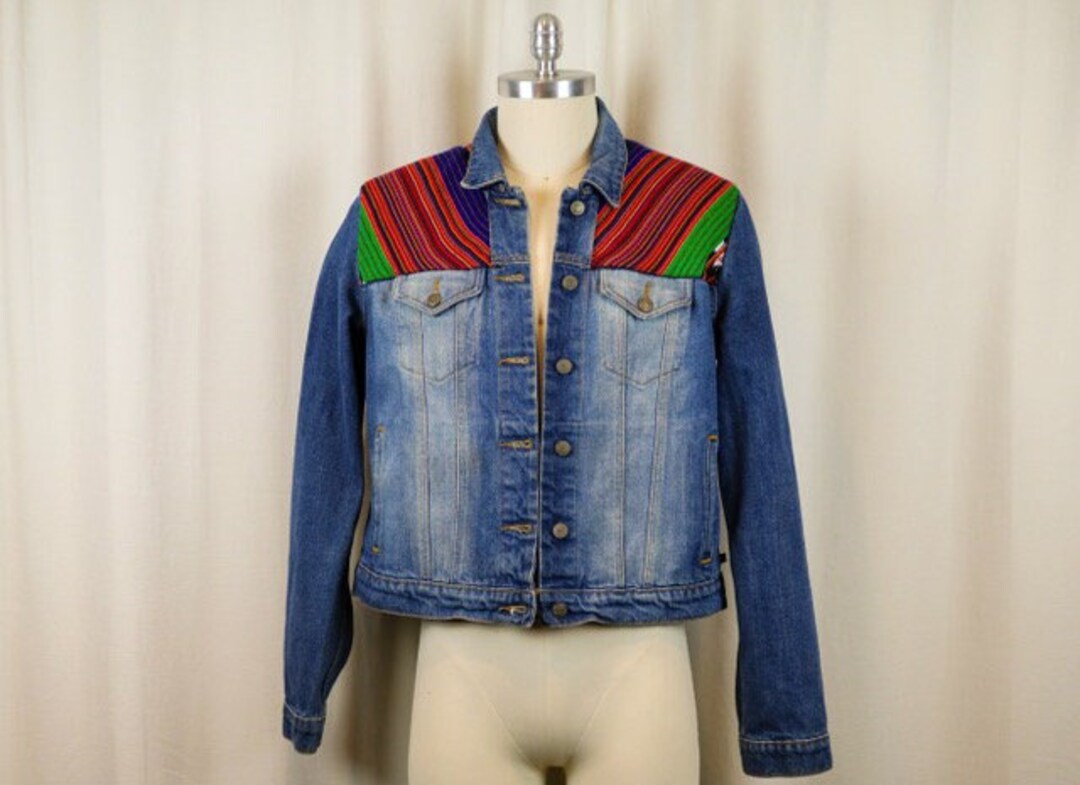 Reworked Jean Jacket - Woven Back Panel - Etsy