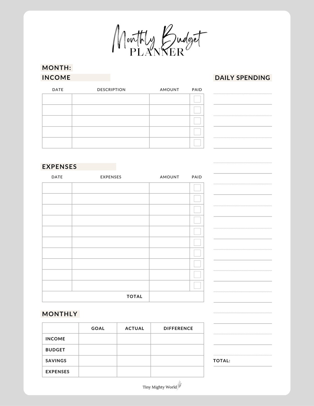 Printable Monthly Budget Tracker - Etsy