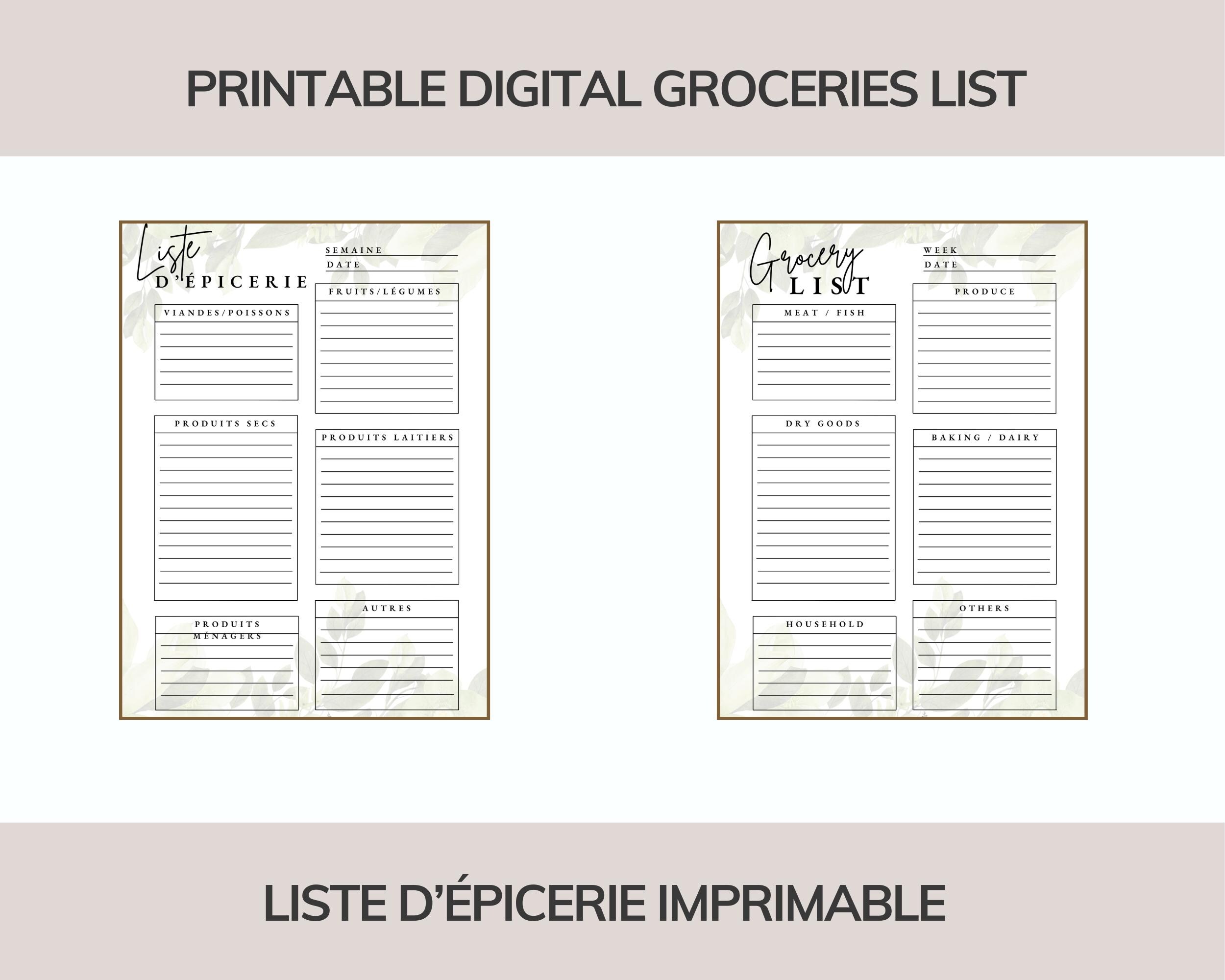 Druckbare Einkaufsliste - Französisch