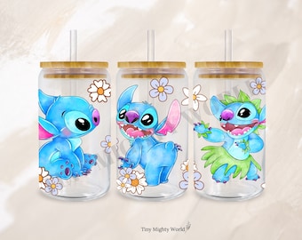 UVDTF Transfer Sheet – Stitch Flower Summer Happy Blue