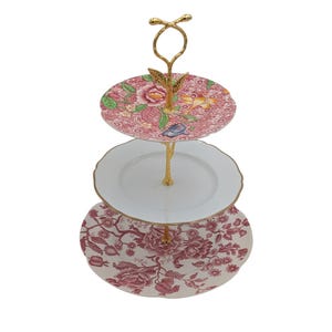 Three tiered floral rose vintage china server