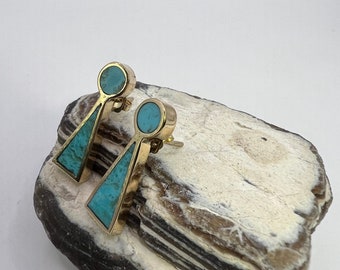 Pendientes de oro para mujer / Pendientes de oro amarillo de 14 quilates / Pendientes de turquesa / Pendientes hechos a mano