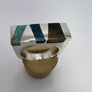 Sterling Silver Unisex Ring | Turquoise Ring | Azurite Ring | Labradorite Ring | Inlaid Style Ring