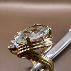 Aquamarine Ring | 14K Yellow Gold Ring | Genuine Aquamarine and Diamonds | Pear Shaped Aquamarine Ring image 5