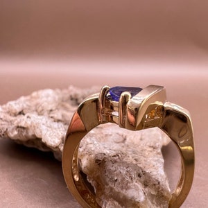 Tanzanite Ring | 14K Yellow Gold Ring | Genuine Tanzanite and Diamonds | Trillion Cut Tanzanite Ring image 3