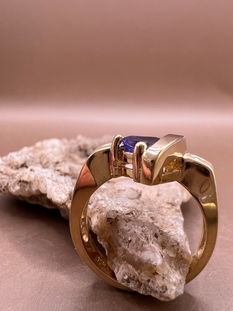 Tanzanite Ring | 14K Yellow Gold Ring | Genuine Tanzanite and Diamonds | Trillion Cut Tanzanite Ring image 3