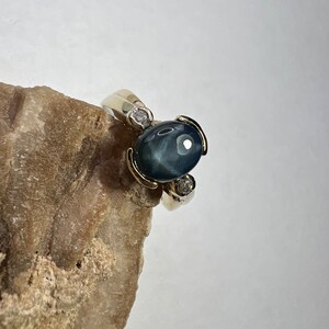 14K Yellow Gold Ring | Blue Star Sapphire Ring | Sapphire Ring | Blue Star Sapphire and Diamond Ring | Handmade Sapphire Ring