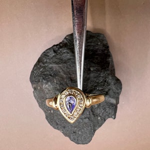 Tanzanite Ring | 14K Yellow Gold Ring | Genuine Tanzanite and Diamonds | Pear Shaped Tanzanite Ring image 4