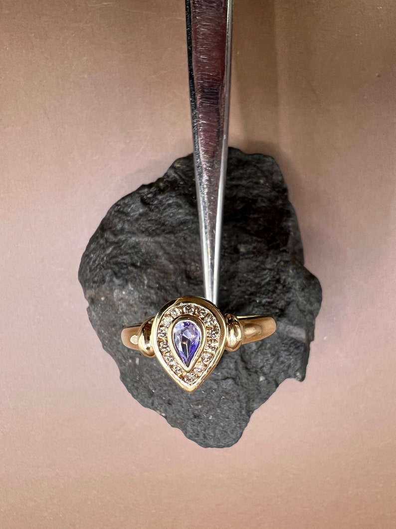 Tanzanite Ring | 14K Yellow Gold Ring | Genuine Tanzanite and Diamonds | Pear Shaped Tanzanite Ring image 4