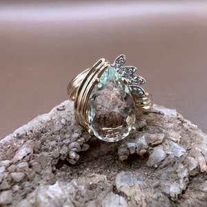 Aquamarine Ring | 14K Yellow Gold Ring | Genuine Aquamarine and Diamonds | Pear Shaped Aquamarine Ring image 2