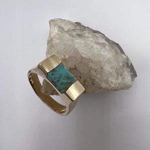 14K Yellow Gold Ring | Turquoise Ring | Custom Cut Turquoise Ring | Unisex Turquoise Ring | Men&#39;s Turquoise Ring | Women&#39;s Turquoise Ring