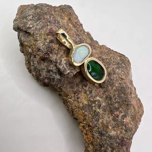 14K Yellow Gold Pendant | Handmade Opal Pendant | Lightning Ridge Opal | Black Opal | Opal Pendant | Bezel Set Opal Pendant