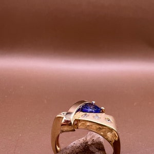 Tanzanite Ring | 14K Yellow Gold Ring | Genuine Tanzanite and Diamonds | Trillion Cut Tanzanite Ring image 2
