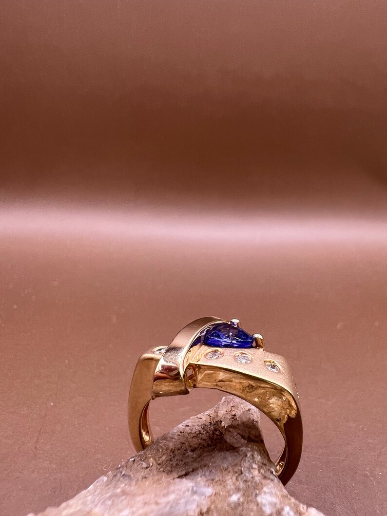 Tanzanite Ring | 14K Yellow Gold Ring | Genuine Tanzanite and Diamonds | Trillion Cut Tanzanite Ring image 2