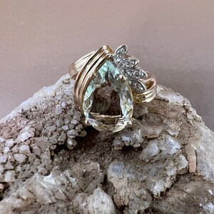 Aquamarine Ring | 14K Yellow Gold Ring | Genuine Aquamarine and Diamonds | Pear Shaped Aquamarine Ring image 6