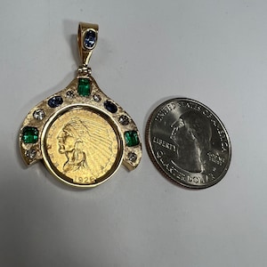 Antique Dollar Gold Piece | 14K Yellow Gold Coin Pendant | Indian Head 2.5 Dollar Gold Piece | 1926 Indian Head Gold Piece