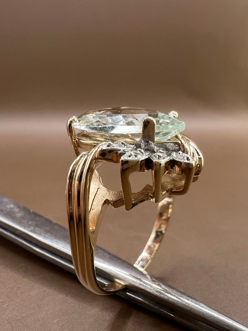 Aquamarine Ring | 14K Yellow Gold Ring | Genuine Aquamarine and Diamonds | Pear Shaped Aquamarine Ring image 4