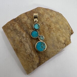 14K Yellow Gold Pendant | Turquoise Pendant | Handmade Pendant | Unique Turquoise Pendant