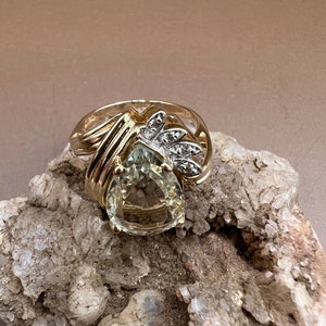 Aquamarine Ring | 14K Yellow Gold Ring | Genuine Aquamarine and Diamonds | Pear Shaped Aquamarine Ring image 3