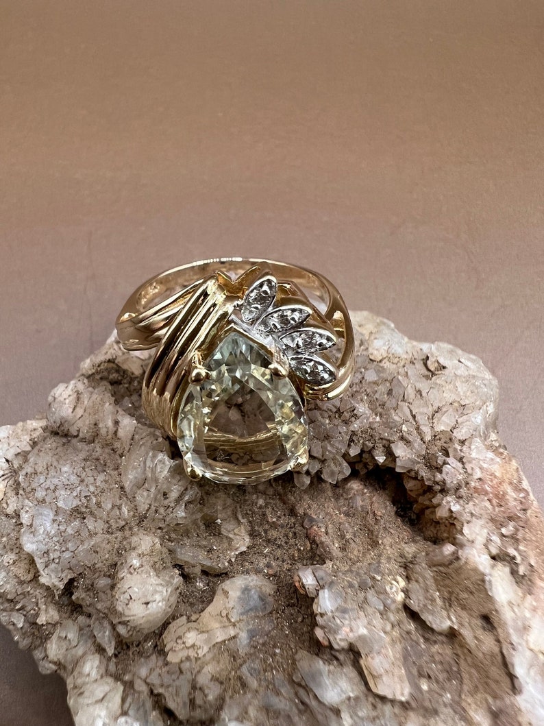 Aquamarine Ring | 14K Yellow Gold Ring | Genuine Aquamarine and Diamonds | Pear Shaped Aquamarine Ring image 3