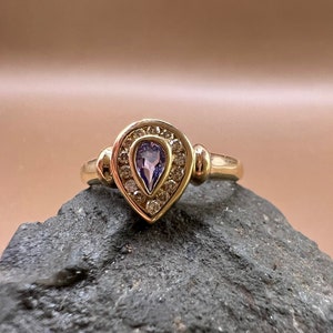 Tanzanite Ring | 14K Yellow Gold Ring | Genuine Tanzanite and Diamonds | Pear Shaped Tanzanite Ring