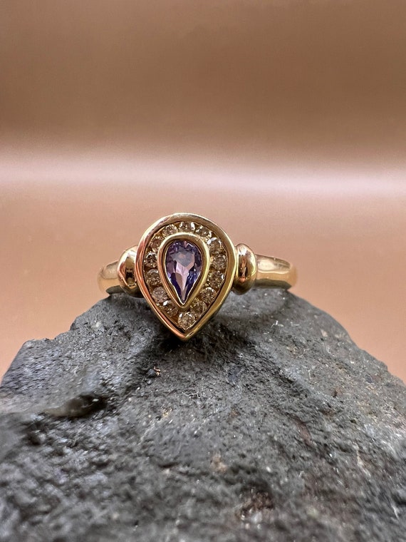 Tanzanite Ring | 14K Yellow Gold Ring | Genuine Tanzanite and Diamonds | Pear Shaped Tanzanite Ring