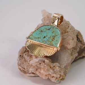 14K Yellow Gold Pendant | Handmade Turquoise Pendant | Unique Turquoise Pendant | Turquoise and Gold Pendant