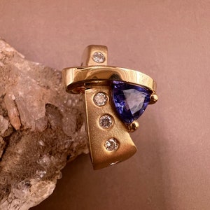 Tanzanite Ring | 14K Yellow Gold Ring | Genuine Tanzanite and Diamonds | Trillion Cut Tanzanite Ring image 5