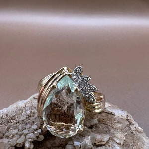 Aquamarine Ring | 14K Yellow Gold Ring | Genuine Aquamarine and Diamonds | Pear Shaped Aquamarine Ring image 7