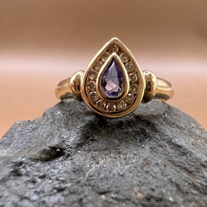 Tanzanite Ring | 14K Yellow Gold Ring | Genuine Tanzanite and Diamonds | Pear Shaped Tanzanite Ring image 3