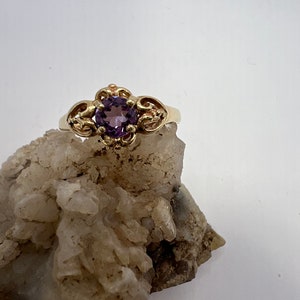 10K Yellow Gold Ladies Ring | Amethyst Ring | February Birthstone Ring | Round Amethyst Jewelry | Amethyst Jewelry