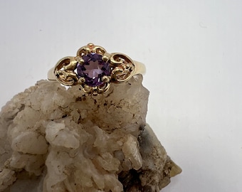 10K Yellow Gold Ladies Ring | Amethyst Ring | February Birthstone Ring | Round Amethyst Jewelry | Amethyst Jewelry