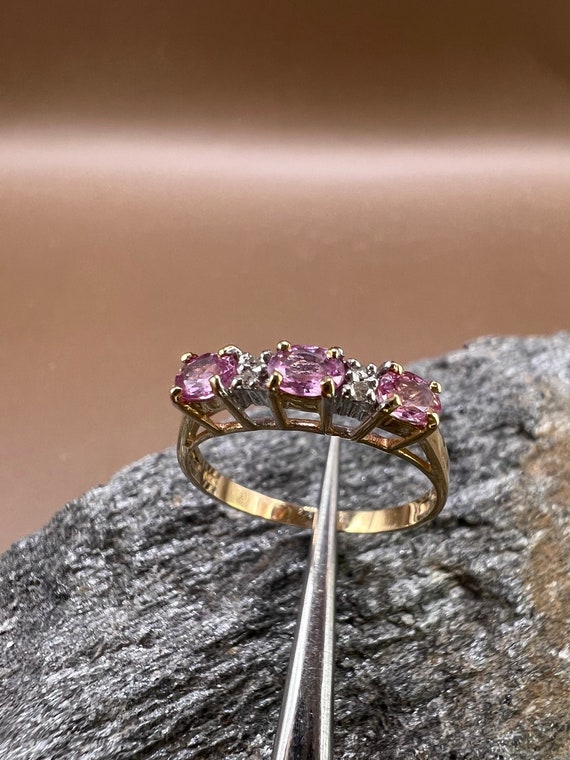 Pink Sapphire Ring | 14K Yellow Gold Ring |  Oval Shaped Sapphires | Genuine Diamonds
