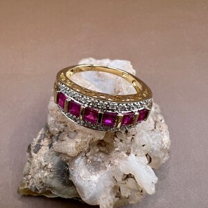 14K Yellow Gold Ring | Six Square Genuine Rubies | 26 Total Genuine Diamonds | Ruby Ring