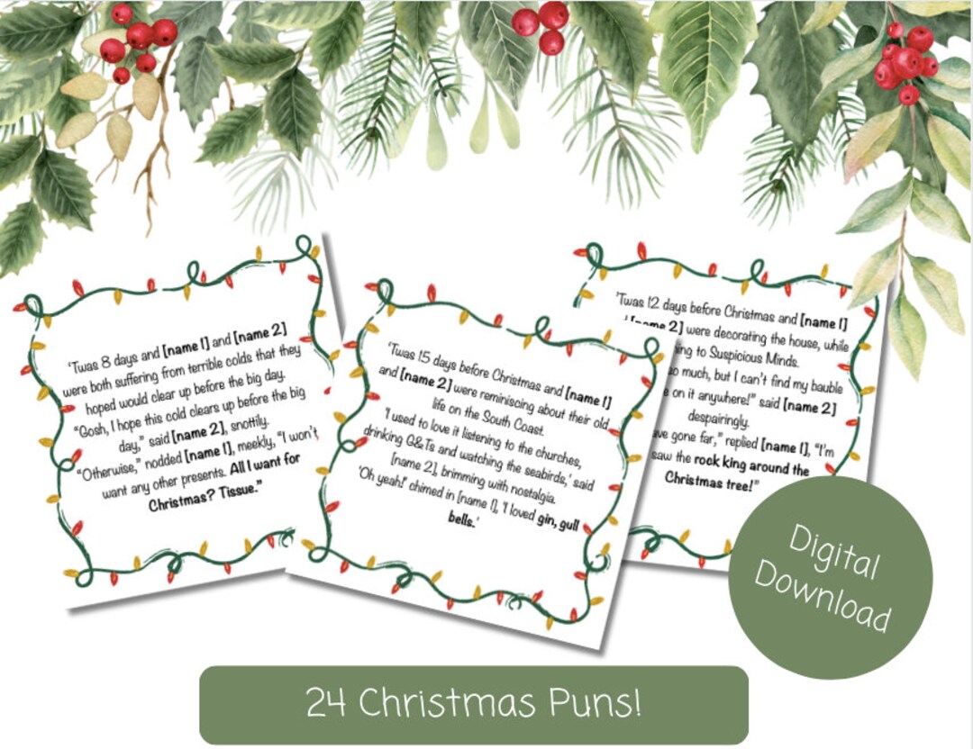 Personalised Christmas Advent Puns, Christmas Dad Jokes, 24 Advent