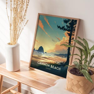 Cannon Beach Oregon Poster: Haystack Rock Coastal Art, Pacific Northwest Print, Oregon Coast Gift, Beach Decor, Vintage, Framed or Unframed image 4