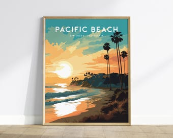 Impressão artística de Pacific Beach, San Diego: Old Man's Surf, decoração costeira da Califórnia.