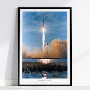 Apollo 8 Launch NASA Photo – Saturn V Rocket Historic Mission Poster, Space Wall Art Print, Decor for NASA Fans or Science Classrooms