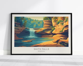 Smith Falls Nebraska Landscape Matte Border Poster, Waterfall Travel Wall Art Print