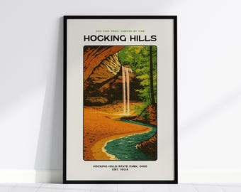 Hocking Hills Poster: Ash Cave Trail, Vintage Ohio State Park Art