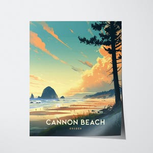 Cannon Beach Oregon Poster: Haystack Rock Coastal Art, Pacific Northwest Print, Oregon Coast Gift, Beach Decor, Vintage, Framed or Unframed image 2