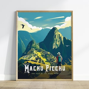 Machu Picchu Poster: Inca Trail, Peru Travel Art, Framed or Unframed Print