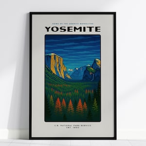 Yosemite National Park Wall Art – Vintage Travel Print, Retro National Park Poster, WPA Style Vintage Travel Print, Canvas Wall Art Decor