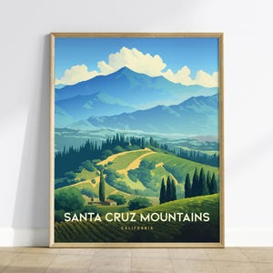 Santacruz Mountains AVA, Kalifornien Weinberg Poster - gerahmt / ungerahmt Weinregion Landschaft, ideales Geschenk für Weinliebhaber, Santacrus Decor