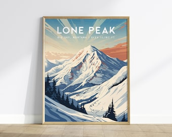 Lone Peak, Big Sky, Montana Framed Wall Art | Mountain Ski Resort Skiing Snowboard Poster Design Print Travel Artwork Summit Gift Decor
